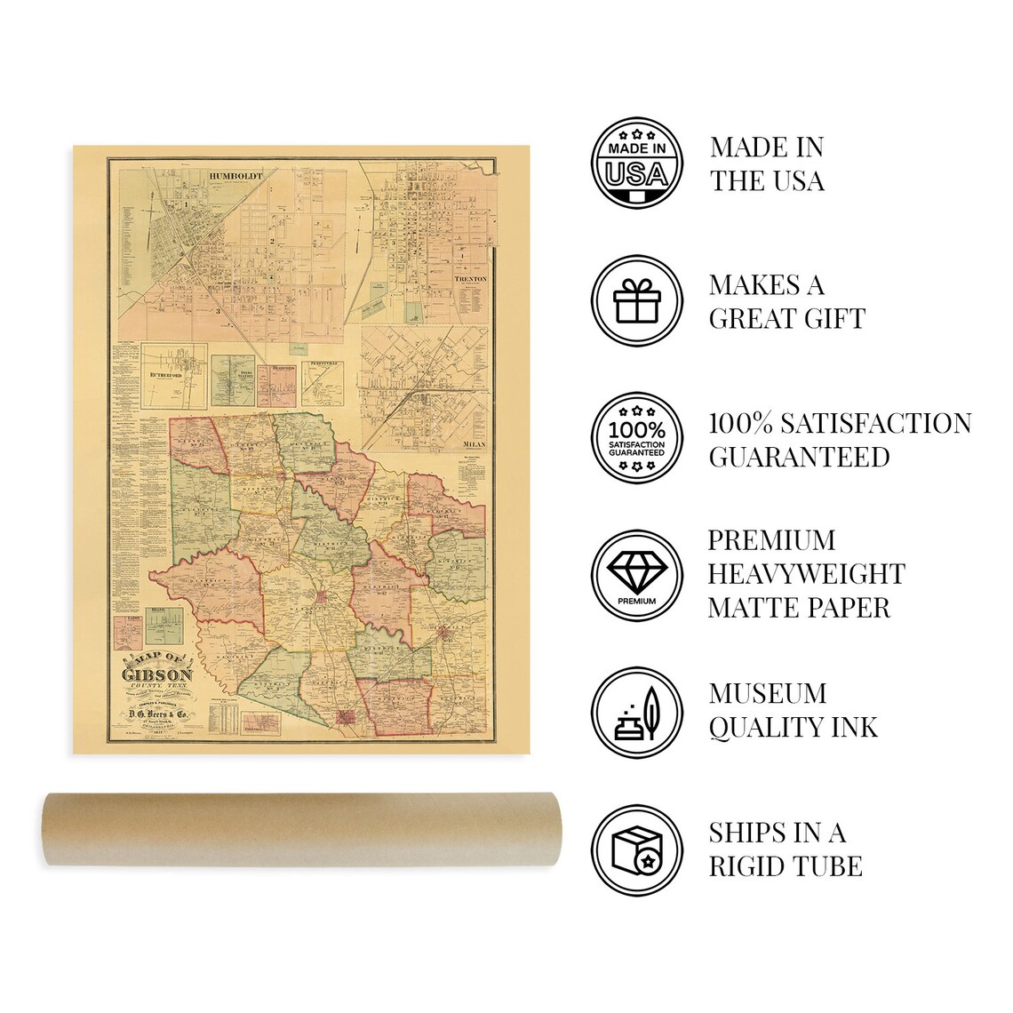 1877 Gibson County Tennessee Map Old Map of Gibson County Etsy