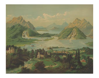 1878 Lakes of Killarney Print | Ireland County Kerry Victorian Landscape | Living Room Decor, Irish Heritage