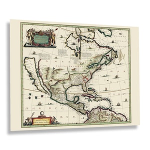1652 North America Map Poster - Old Map Print of America Septentrionalis  - Vintage Map of North America Wall Art Print