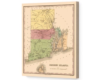 1829 Rhode Island State Map Art - Canvas Wrap Vintage Rhode Island Map - Historic RI Map - Restored Map of Rhode Island Wall Art Poster