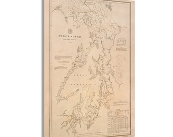 1889 Puget Sound Map - Vintage Map of Puget Sound Washington Wall Art - Includes Vintage Nautical Charts and Washington Lighthouses