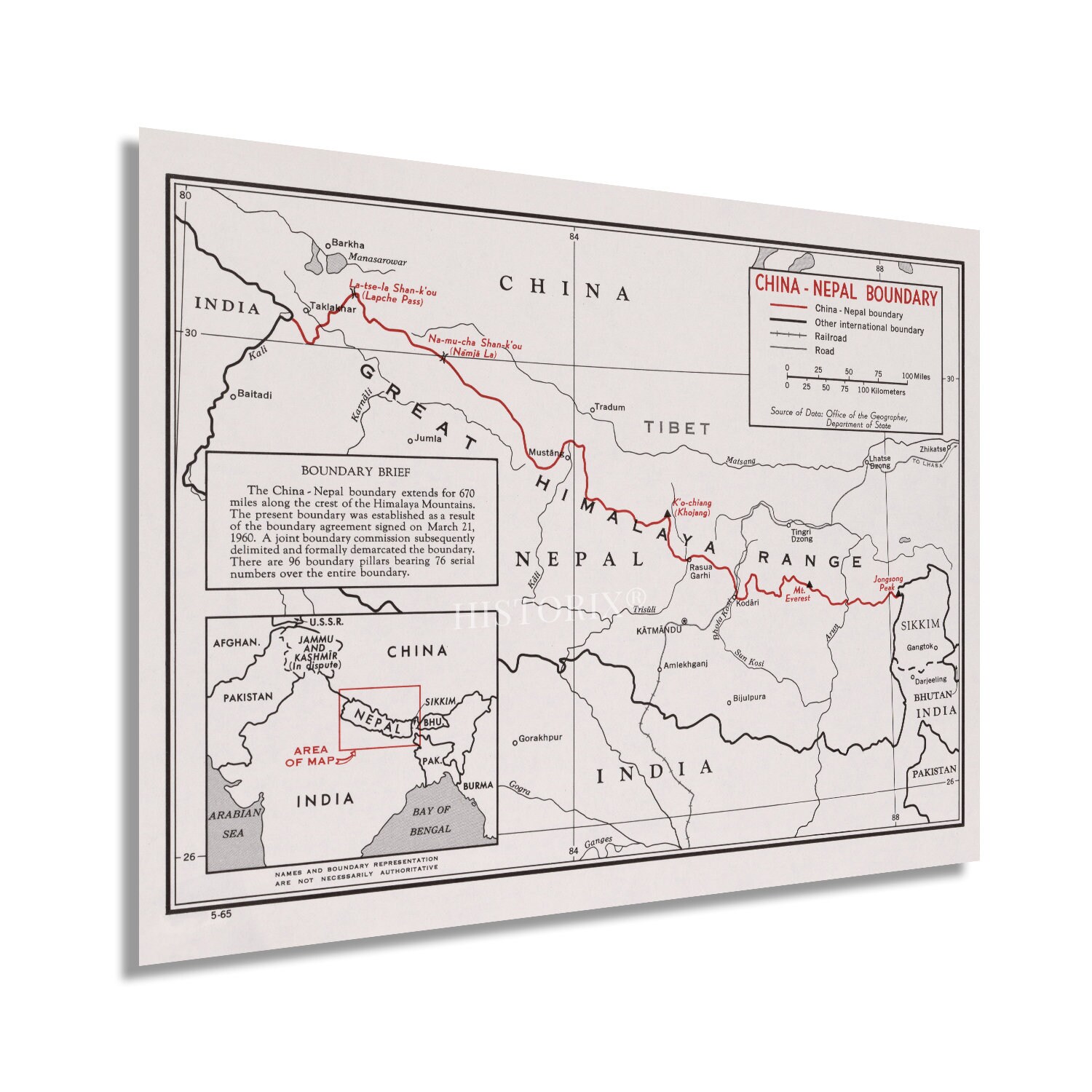 History Of Nepal Map 1968 China Nepal Boundary Map Vintage Map Of China & Nepal | Etsy Australia