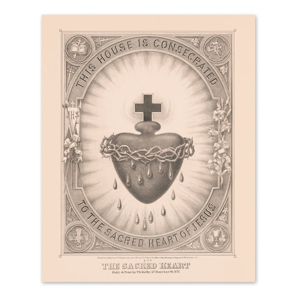 1874 The Sacred Heart of Jesus Picture Photo - Vintage Sacred Heart Poster Print - Sacred Heart of Jesus Poster Wall Art