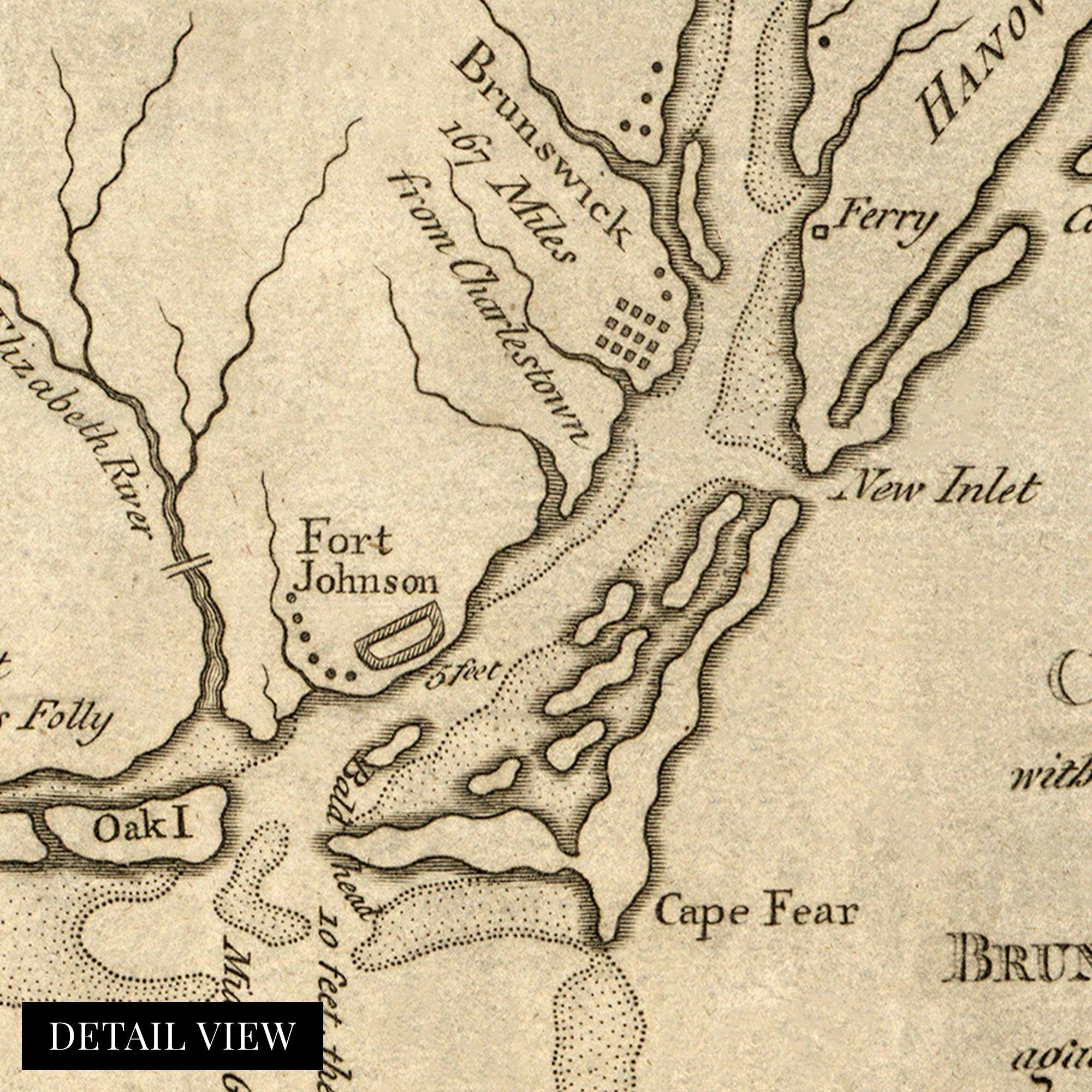 1781 Cape Fear River Map - Framed Vintage Map of North Carolina ...