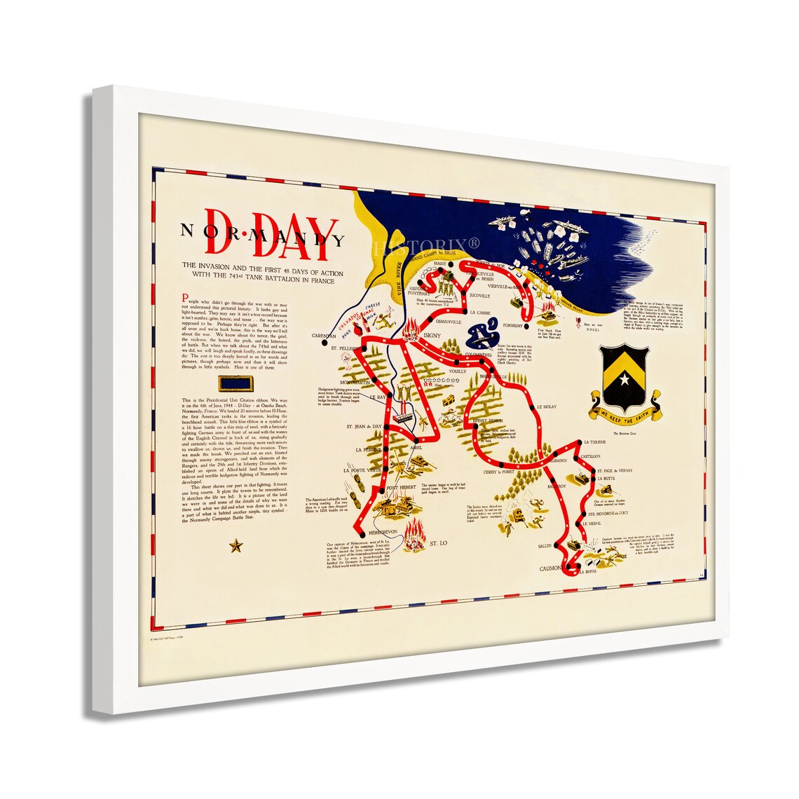 1944 D-day Normandy Map - Framed Vintage D-day Normandy Map - History ...