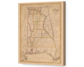 1819 Alabama Map Canvas Art - Canvas Wrap Vintage Alabama Map - Old Alabama Poster- History Map of Alabama Wall Art Print