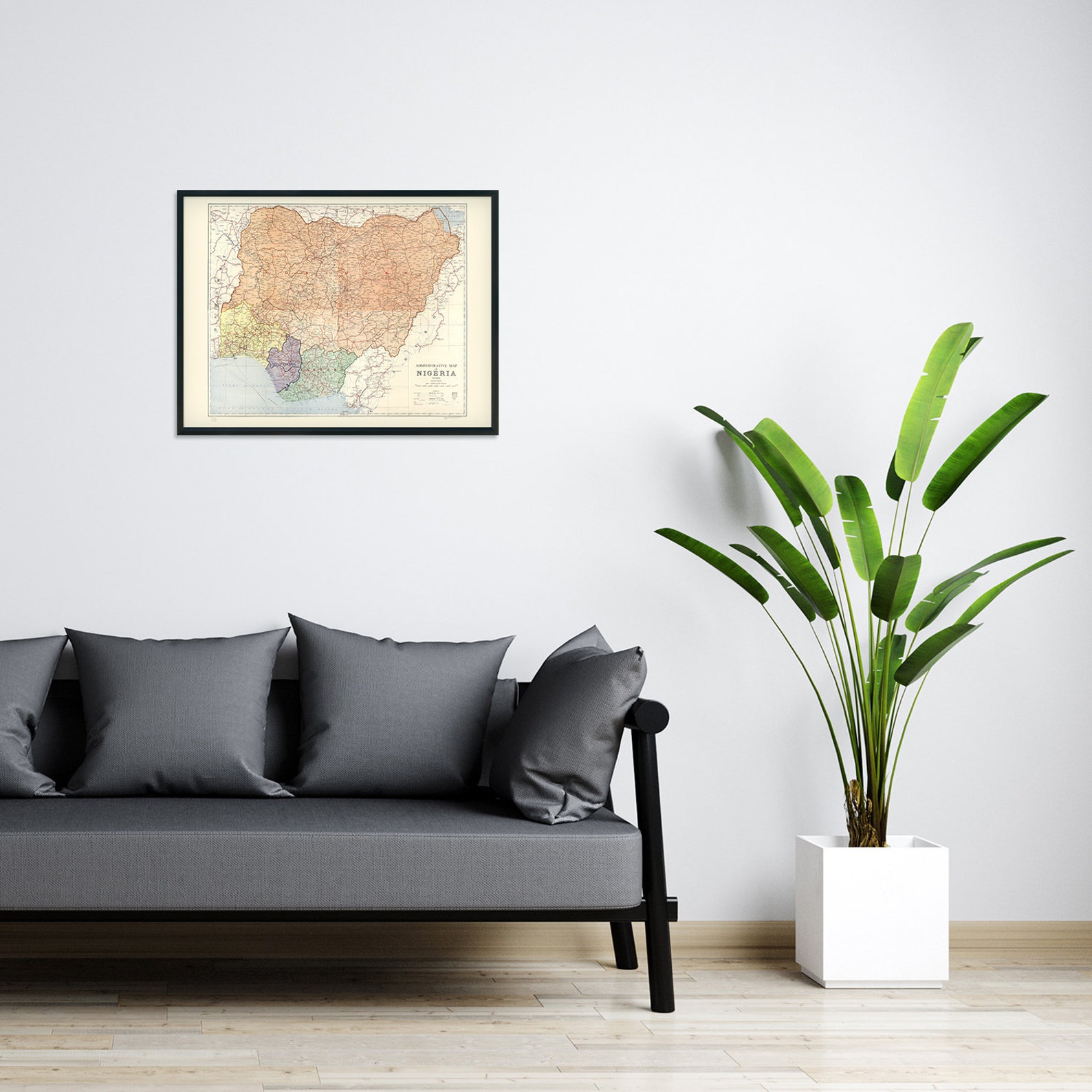 1965 Nigeria Map Vintage Administrative Map of Nigeria Wall Art Old
