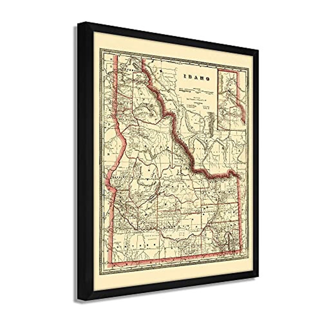 1896 Idaho Map - Framed Vintage Idaho Map - Historic Idaho Wall Map ...
