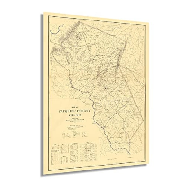 1914 Fauquier County Virginia Map - Old Virginia Map - History Map of  Fauquier County VA Showing Statistical Information Wall Art Poster