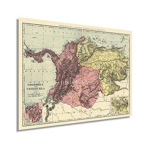1898 Colombia and Venezuela Map - Vintage Map of Colombia Wall Art Print - History Map of Venezuela Poster - Colombia Map Wall Art