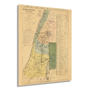 1881 The Journeys and Deeds of Jesus Map - Vintage Map Wall Art - Scriptural Index on A New Map of Palestine - Bible Study Map