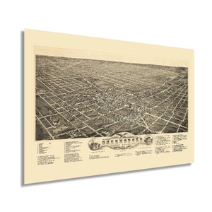 1891 Greensboro North Carolina Map - Old Greensboro Map of North Carolina Wall Art - Greensboro NC Map Poster History Wall Art Poster Print