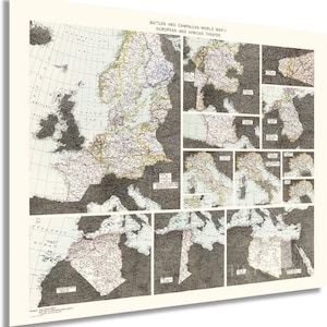 1945 Battles and Campaigns: World War II European and African Theater Map - Vintage World War II Map - Old World War 2 Poster - WW2 Map