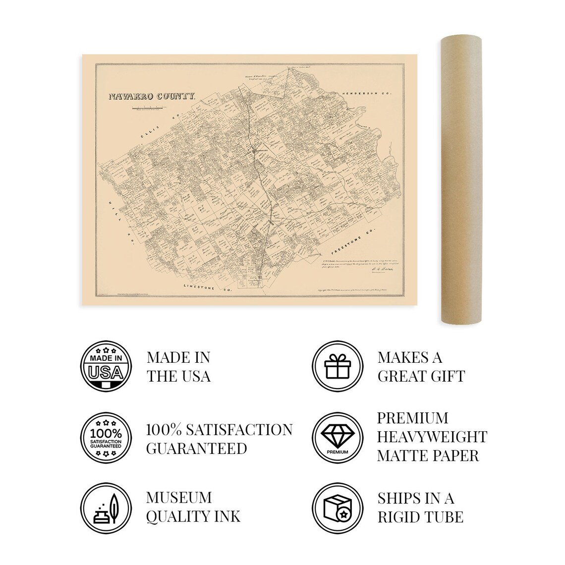 1880 Navarro County Texas Map Poster Map of Navarro County Etsy