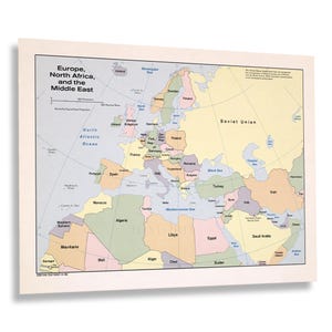1982 Europe North Africa and Middle East Map Print - Vintage Map of Europe North Africa & The Middle East Wall Art Poster