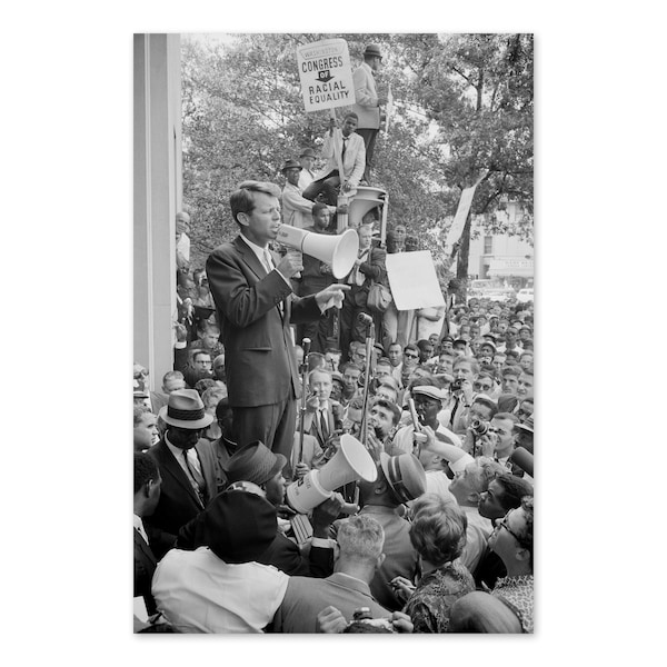 1963 Bobby Kennedy Photo Print - Old Poster Photo of Washington DC Justice Department Robert F Kennedy Speaking to Crowd