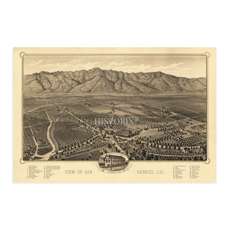 1893 San Gabriel California Map Poster Vintage Map of San Etsy
