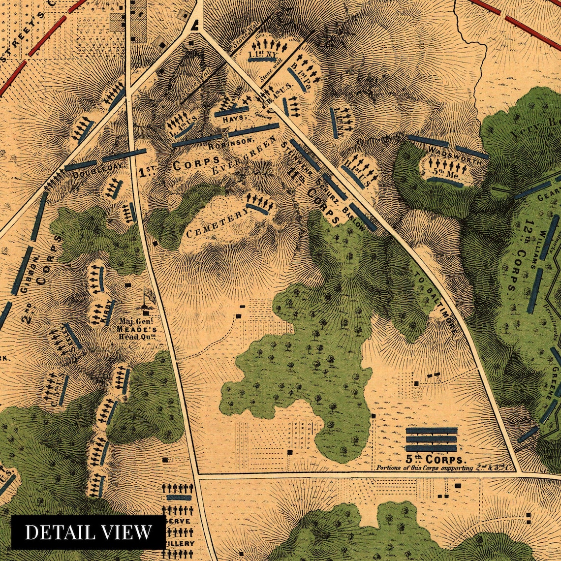 1863 Map of the Battle of Gettysburg Pennsylvania Vintage | Etsy