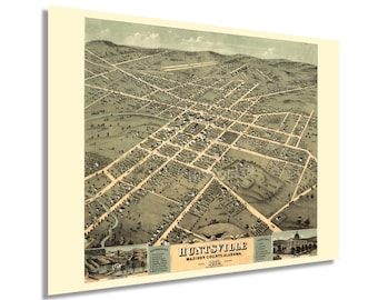 1871 Huntsville Alabama Map - Old Huntsville AL Map Wall Art - History Map of Huntsville Madison County Alabama Wall Art Poster Print