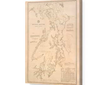 1889 Puget Sound Art Canvas - Canvas Wrap Vintage Puget Sound - History Map of Puget Sound Washington Territory Wall Art  Poster