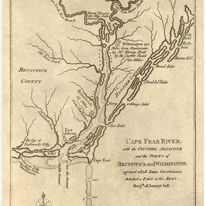 1781 Cape Fear River Region Map - Vintage Map of Wilmington and ...