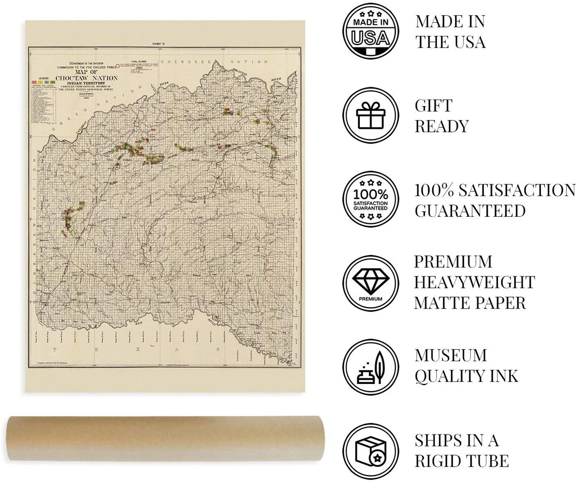 1900 Choctaw Nation Indian Territory Map Vintage Map of Choctaw Indian