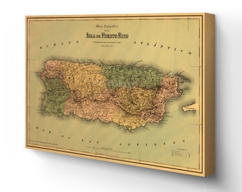 1886 Puerto Rico Map Canvas - Canvas Wrap Vintage Mapa de Puerto Rico - Wall Map of Puerto Rico  -  Historic Puerto Rico Map Wall Art Poster