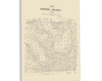 1879 Denton County Texas Map Print - History Map of the County of Denton Texas Wall Art - Vintage Texas Map Poster