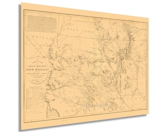 1867 Map of New Mexico and Arizona - Vintage Arizona New Mexico Map - New Mexico Old Territory and Military Department Map Wall Art Decor