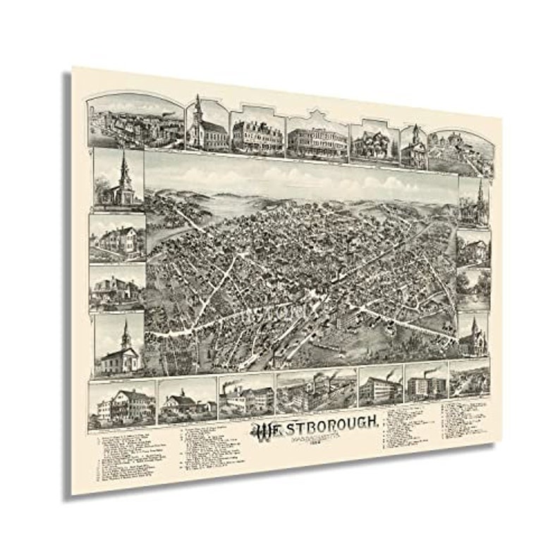 1888 Westborough Massachusetts Map 18x24 Inch History Map of