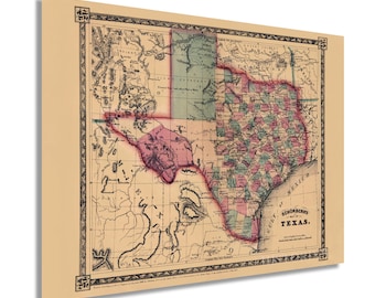 1866 Texas Map Poster - Vintage Texas Map - Texas Map Wall Art - Old Texas Map - Historic Texas Map - Vintage Map of Texas