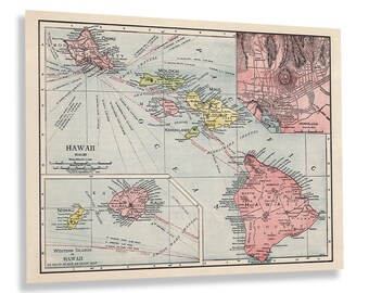 Affiche impression carte d'Hawaï de 1912 - carte de l'île d'Hawaï vintage - affiche de carte murale vieille Hawaï - carte de l'histoire d'Hawaï art mural
