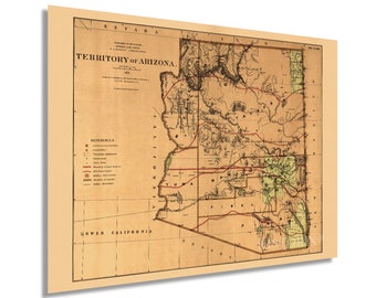 LARGE Arizona Map of Arizona Antique Colorful County Wedding Gift Idea For Him Print Old World