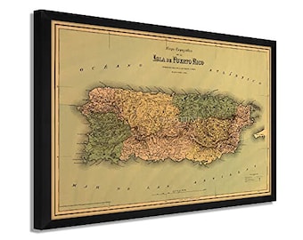 1886 Puerto Rico Map - Framed Vintage Map of Puerto Rico  - Old Mapa de Puerto Rico - Restored Wall Map of Puerto Rico Wall Art Poster Print