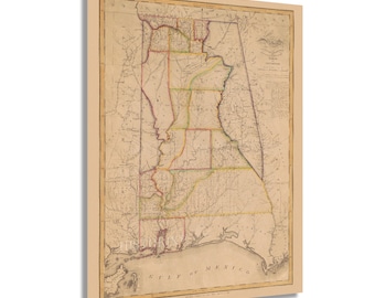 1819 Alabama State Map - Vintage Map of Alabama Wall Art - Old Alabama Poster - Historic State of Alabama Map from Land Office Surveys