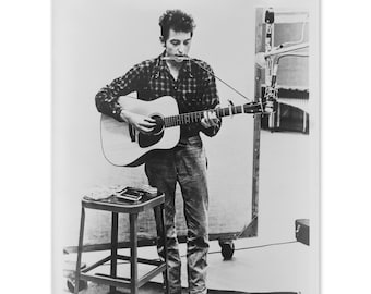 1965 Bob Dylan Self Portrait Photo Print - Vintage Full-Length Portrait Photo of Bob Dylan Playing Guitar Wall Art Poster