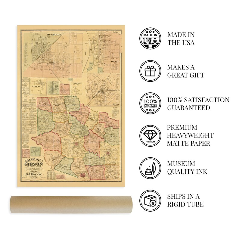 1877 Gibson County Tennessee Map Old Map of Gibson County Humboldt TN