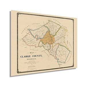 1893 Clarke County Georgia Map - Vintage Map of Georgia - Old Clarke County Map - History Map of Clarke County State of GA Wall Art Poster
