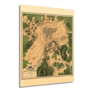 1863 Map of the Battle of Gettysburg Pennsylvania - Vintage Map Wall Art - American Civil War Poster Showing Line of Battle on July 2nd 1863