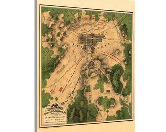 1863 Map of the Battle of Gettysburg Pennsylvania - Vintage Map Wall Art - American Civil War Poster Showing Line of Battle on July 2nd 1863