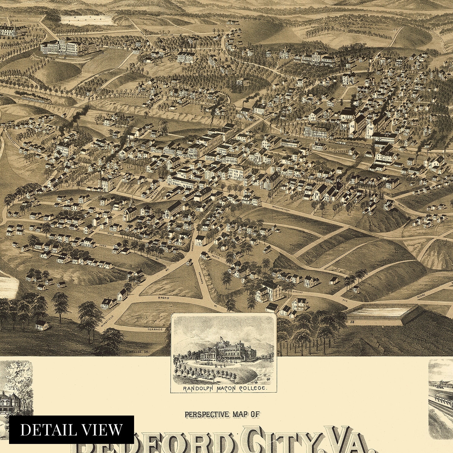 1891 Bedford City Map Old Virginia Map Print History Map of Bedford 