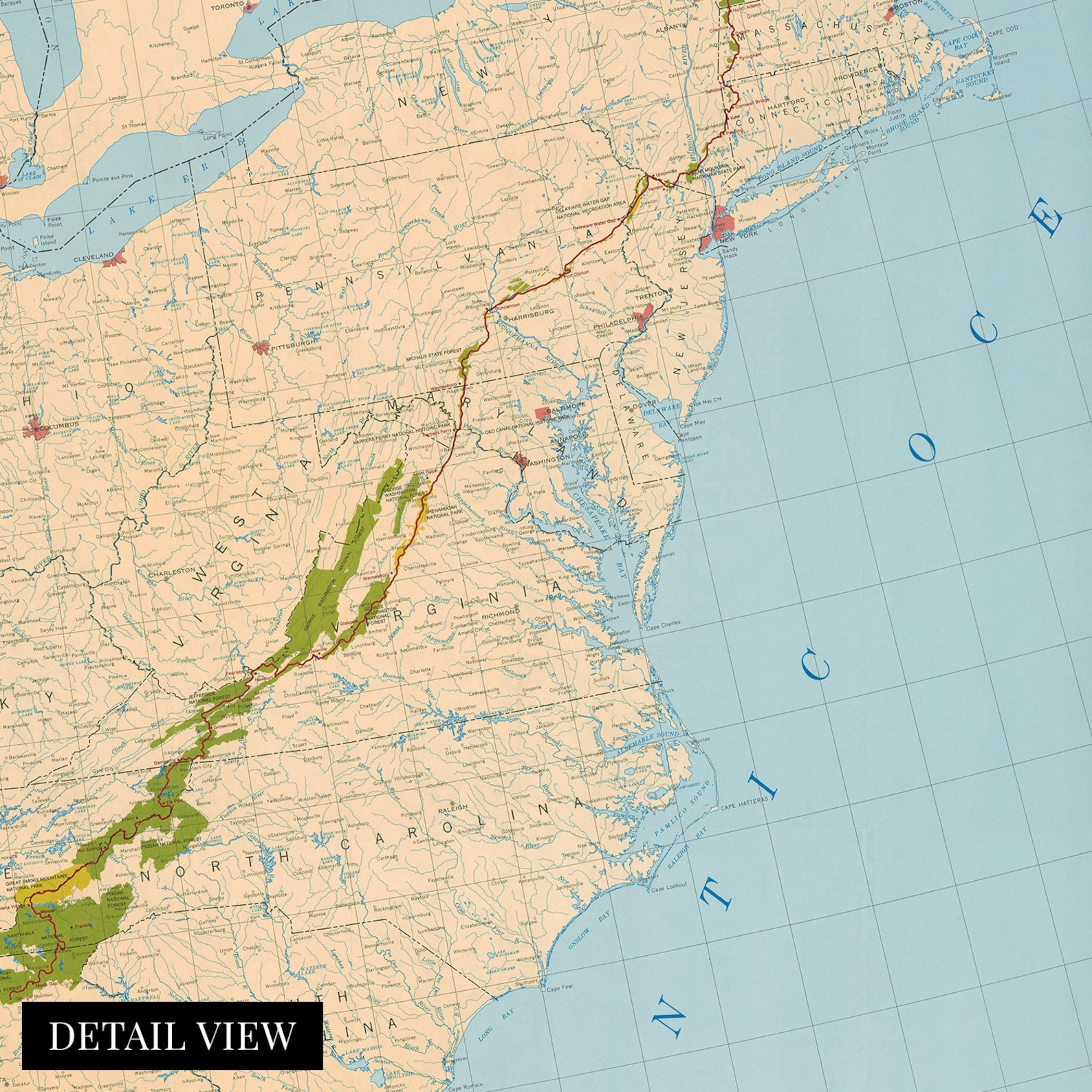 1981 Appalachian Trail Map Poster History Map of Appalachian Trail Wall