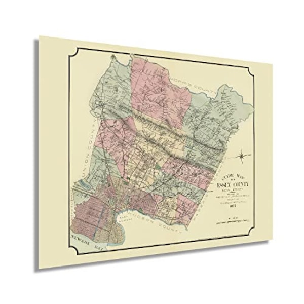 1877 Essex County New Jersey Map - Old Essex County NJ Map Art - History Map of New Jersey - Vintage Newark NJ Wall Art Poster