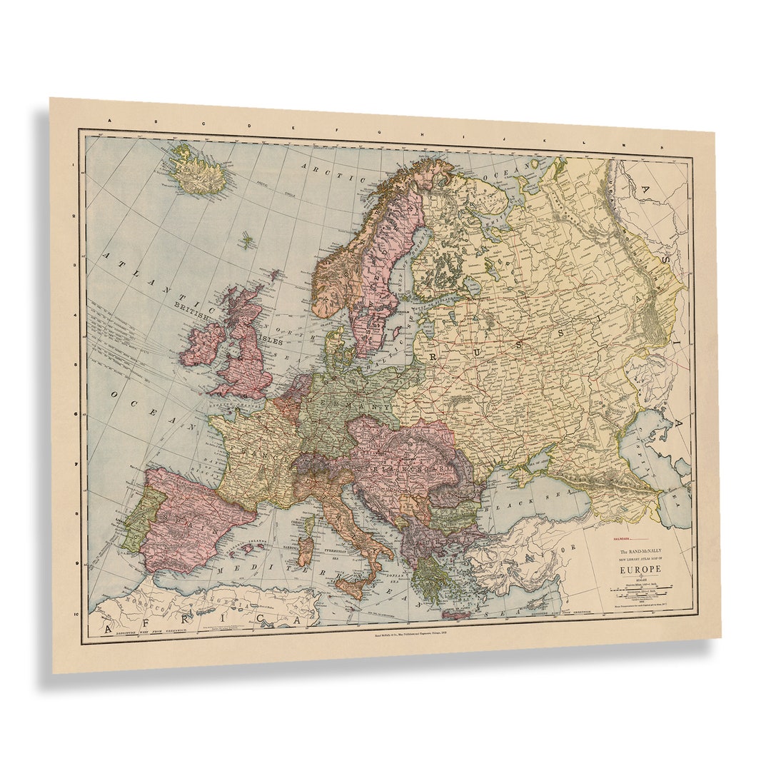 1912 Map of Europe Poster - Vintage Library Atlas Map of Europe Wall ...
