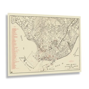 1941 Rio de Janeiro Map Print - Vintage Map of Rio de Janeiro Brazil Poster - Central Area Map of Rio de Janeiro Wall Art