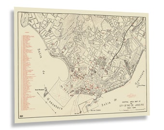 1941 Rio de Janeiro Map Print - Vintage Map of Rio de Janeiro Brazil Poster - Central Area Map of Rio de Janeiro Wall Art