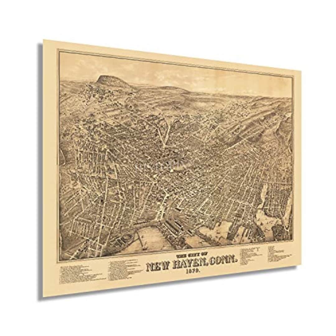 1879 New Haven Connecticut Map - Vintage New Haven Map - Bird's Eye ...