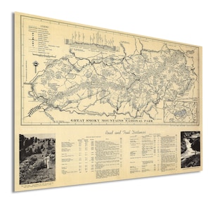 1940 Great Smoky Mountains Map - Vintage Map Wall Art - Appalachian Trail Poster - Tennessee Poster - Smoky Mountains Poster