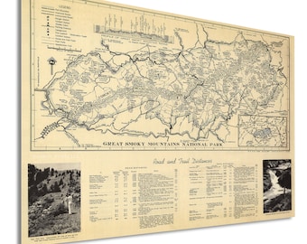 1940 Great Smoky Mountains Map - Vintage Map Wall Art - Appalachian Trail Poster - Tennessee Poster - Smoky Mountains Poster