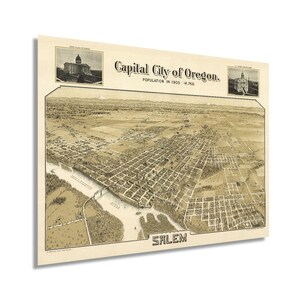 1905 Map of Salem Oregon - Vintage Map Salem Oregon Wall Art - Salem Oregon Map Population: 14,768 Showing State House of Oregon